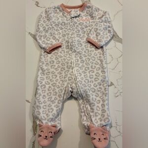 Carter's fleece Leopard Print Footie with Pink Details
